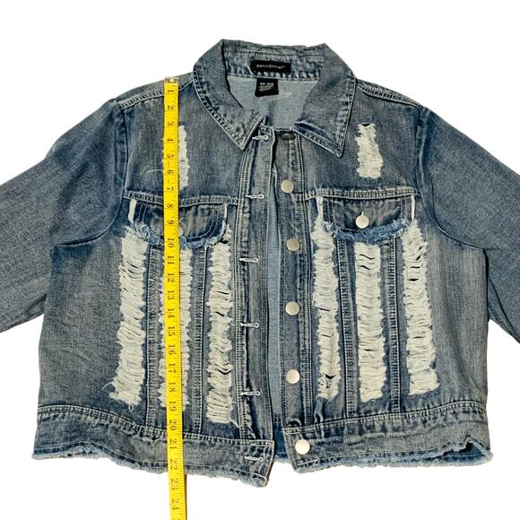 ASHLEY STEWART Jean Jacket Sz 14 / 16 Distressed Destroyed Boho Festival Grunge - Picture 4 of 7